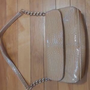 Liz Claiborne Camel Faux Leather Small Bag Purse Gold Chain